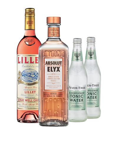 image-Absolut Elyx with Lillet Rosé and Two Fever-Tree Elderflower Tonic Waters Gift Set